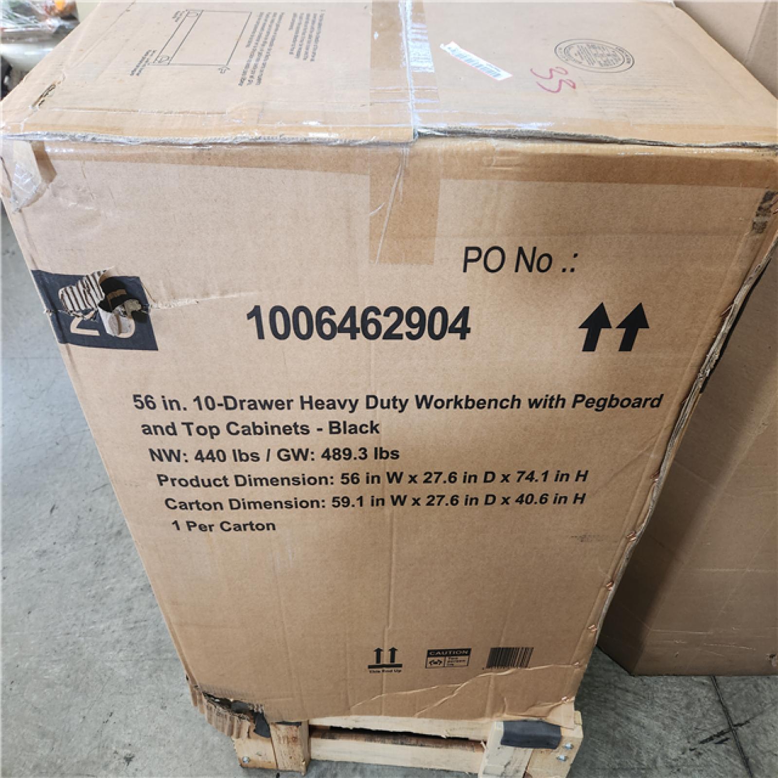 Phoenix NEW Husky 56 in. W x 27.6 in. D 10-Drawer Matte Black Heavy-Duty Mobile Workbench with Pegboard and Top Cabinets (SEALED)