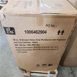 Phoenix NEW Husky 56 in. W x 27.6 in. D 10-Drawer Matte Black Heavy-Duty Mobile Workbench with Pegboard and Top Cabinets (SEALED)