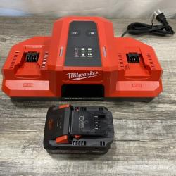 AS-IS Milwaukee 18V Lithium-Ion REDLITHIUM FORGE 8.0 Ah Battery Pack with 18V Dual Bay Simultaneous Super Charger