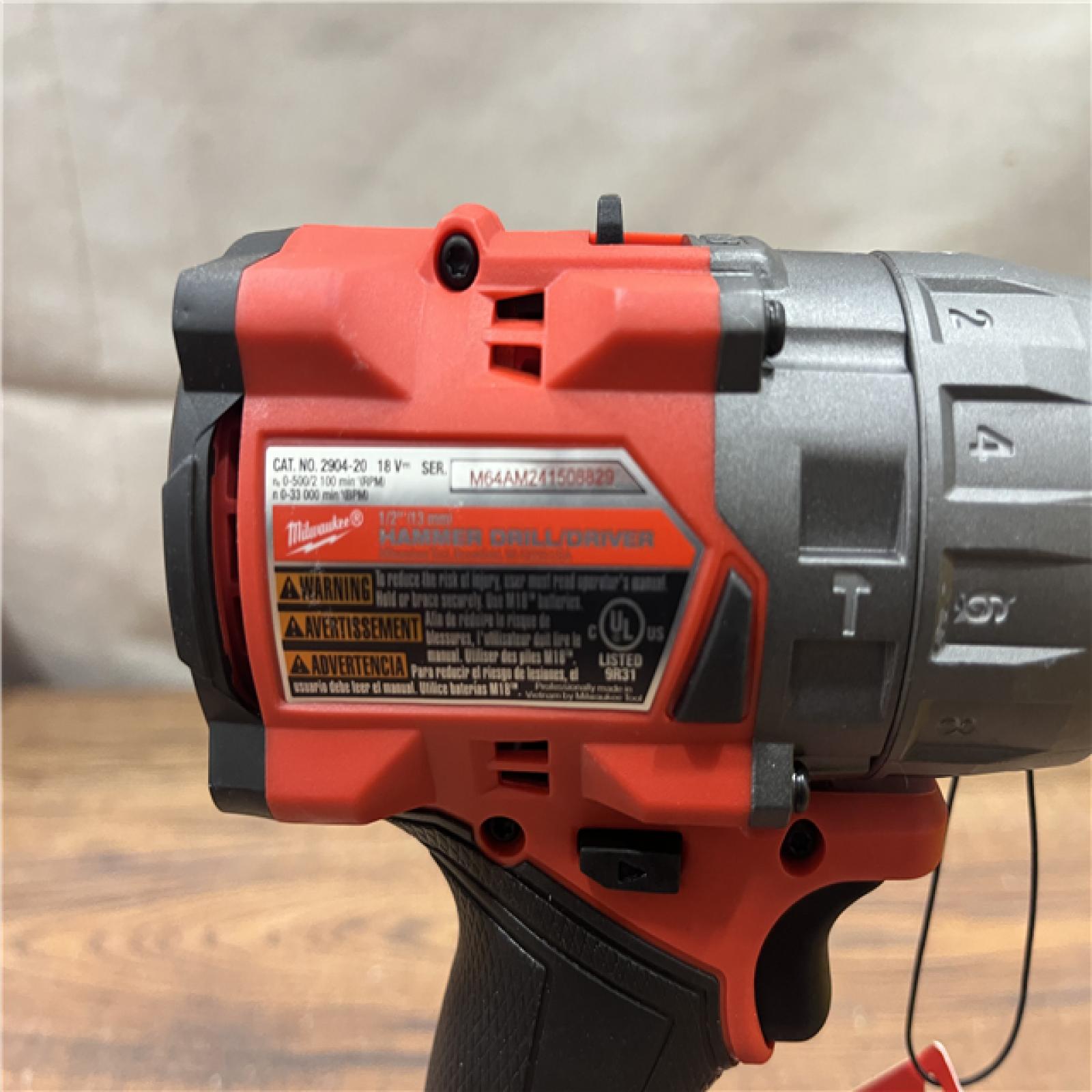 AS-IS Milwaukee 2904-22 Hammer Drill Driver Kit with Batteries  Charger & Tool Case  Red
