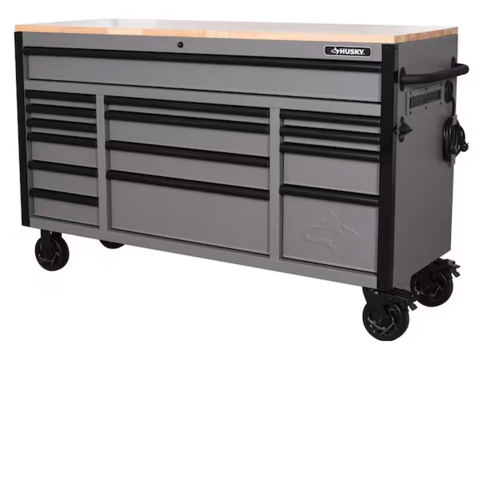DALLAS LOCATION- AS-IS HUSKY 61 in. W x 22 in. D 15-Drawer Mobile Workbench (MATTE GRAY/ WOODTOP)
