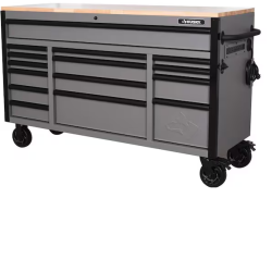 DALLAS LOCATION- AS-IS HUSKY 61 in. W x 22 in. D 15-Drawer Mobile Workbench (MATTE GRAY/ WOODTOP)