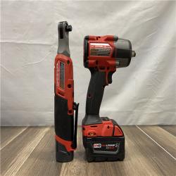 AS-IS Milwaukee  FUEL 18V Cordless Mid Torque 1/2 in. Impact Wrench w/ M12 FUEL 3/8 in. Ratchet & Battery/Charger Combo Kit