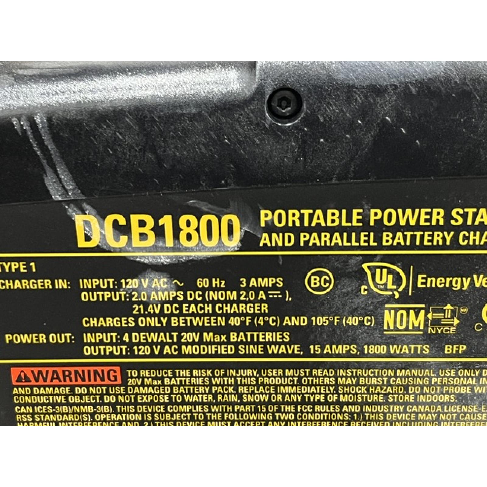 AS-IS DEWALT 1800 Watt Portable Power Station and 20V/60V MAX Lithium-Ion Battery Charger