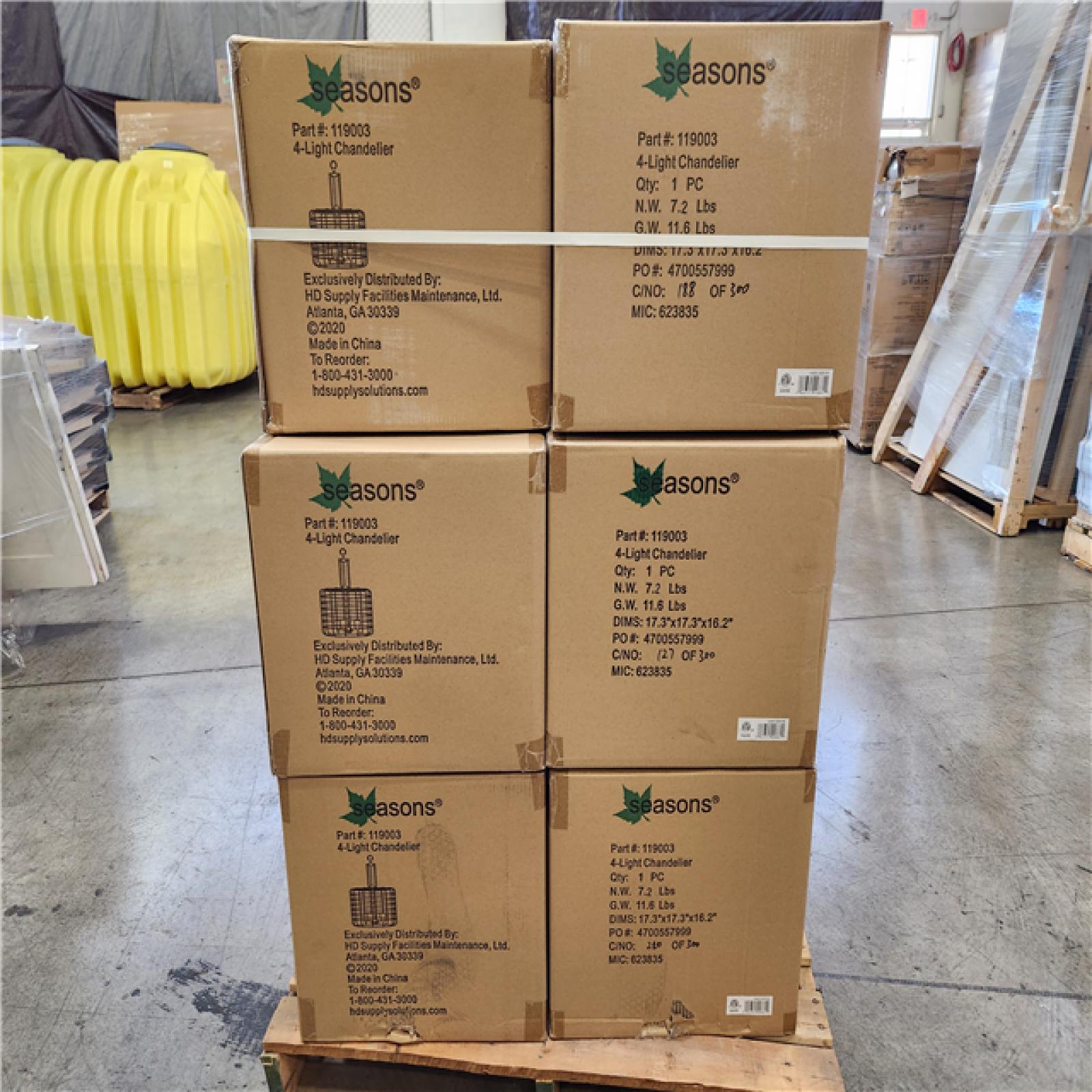 Phoenix Location NEW Seasons 4-Light Chandelier Part#: 1190003 Pallet (18 Total) (Sealed)