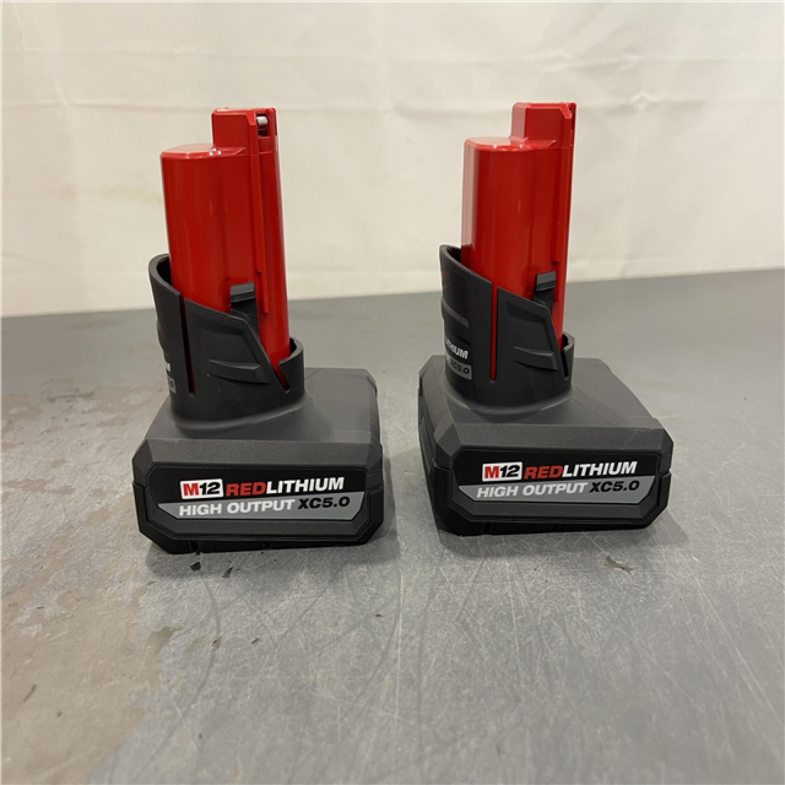 AS-IS - Milwaukee M12 12V Lithium-Ion XC High Output 5.0 Ah Battery Pack (2-Pack) Starter Kit with Charger