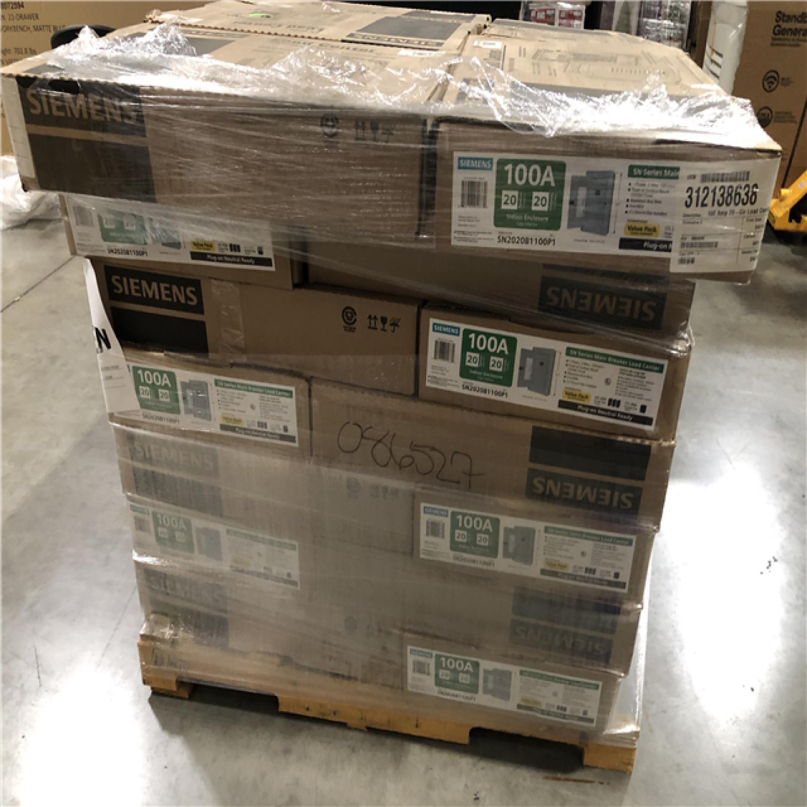 DALLAS LOCATION - Siemens SN Series 100 Amp 20-Space 20-Circuit Main Breaker Plug-On Neutral Load Center Value Pack PALLET-(29 UNITS)