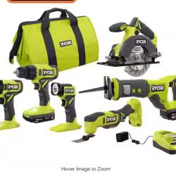 NEW! - RYOBI ONE+ 18V Cordless 6-Tool Combo Kit