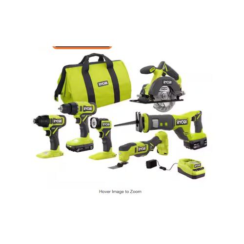 NEW! - RYOBI ONE+ 18V Cordless 6-Tool Combo Kit