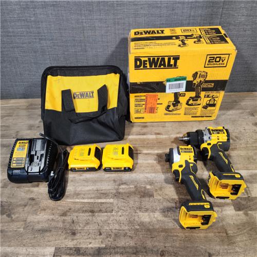 HOUSTON LOCATION - AS-IS DEWALT 20V MAX XR Cordless Drill/Driver  ATOMIC Impact Driver 2 Tool Combo Kit  (2) 2.0Ah Batteries  Charger  and Bag