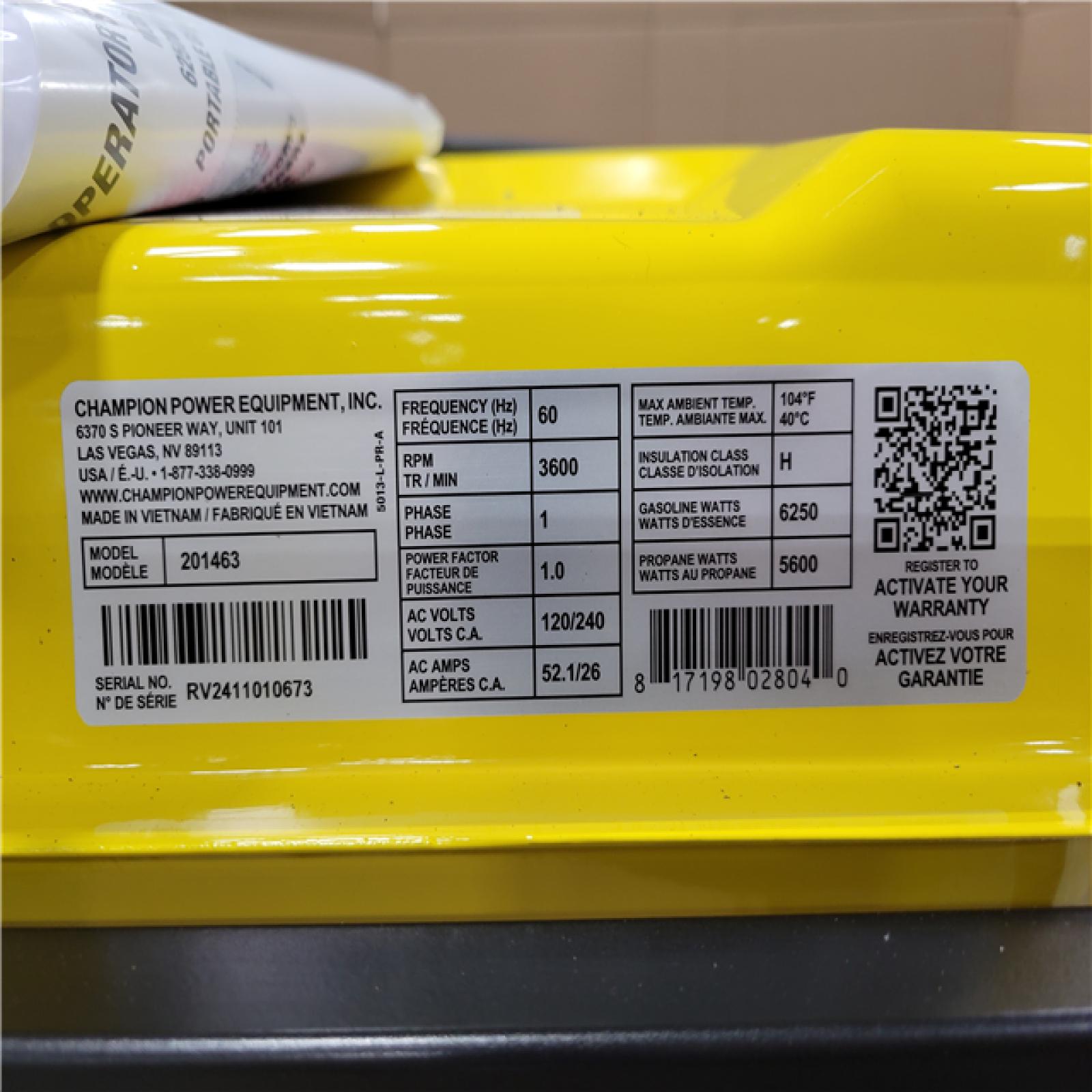 CALIFORNIA AS-IS CHAMPION 7850 PORTABLE GENERATOR