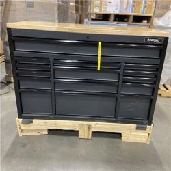 DALLAS LOCATION - Husky 61 in. W x 23 in. D Heavy Duty 15-Drawer Mobile Workbench Tool Chest with Solid Wood Top in Matte Black