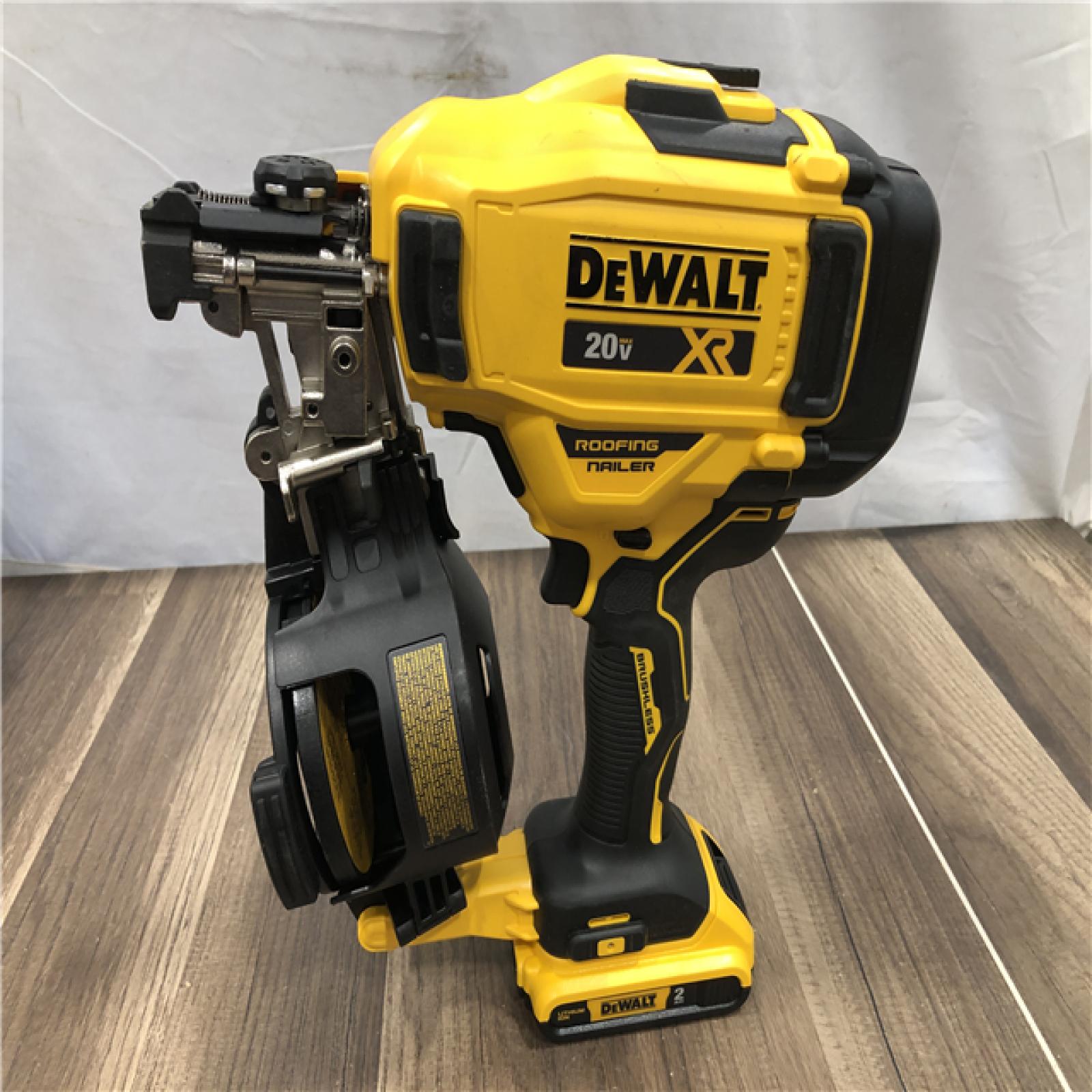 AS-IS DEWALT 20V MAX Lithium-Ion 15-Degree Electric Cordless Roofing Nailer Kit