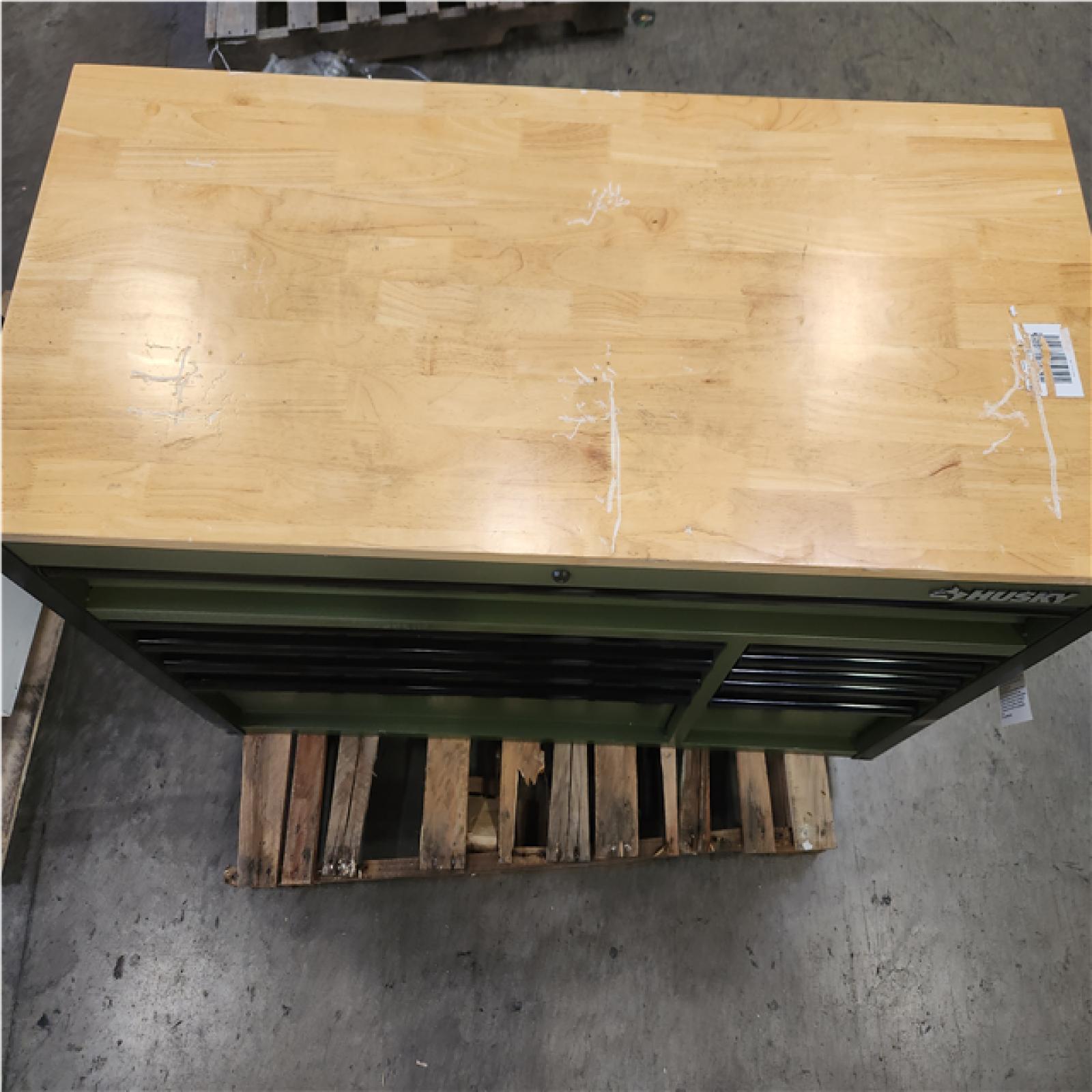 Phoenix LIKE NEW Husky Standard-Duty 52 in. W 10-Drawer Matte Army Green Mobile Workbench Cabinet with Solid Wood Top