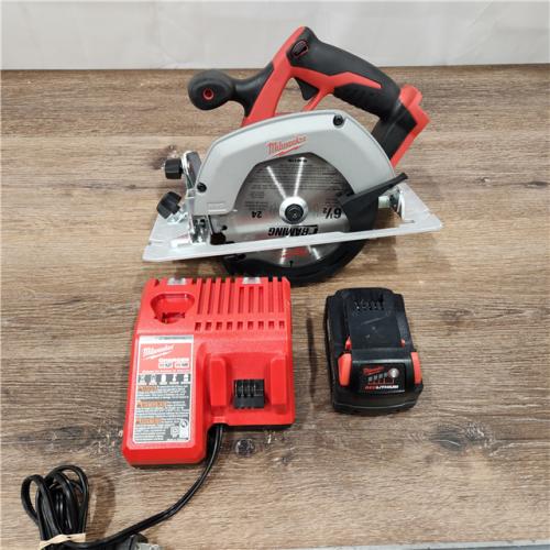 AS-IS Milwaukee M18 18V Lithium-Ion Cordless 6-1/2 in. Circular Saw with M18 Starter Kit One 5.0Ah Battery and Charger