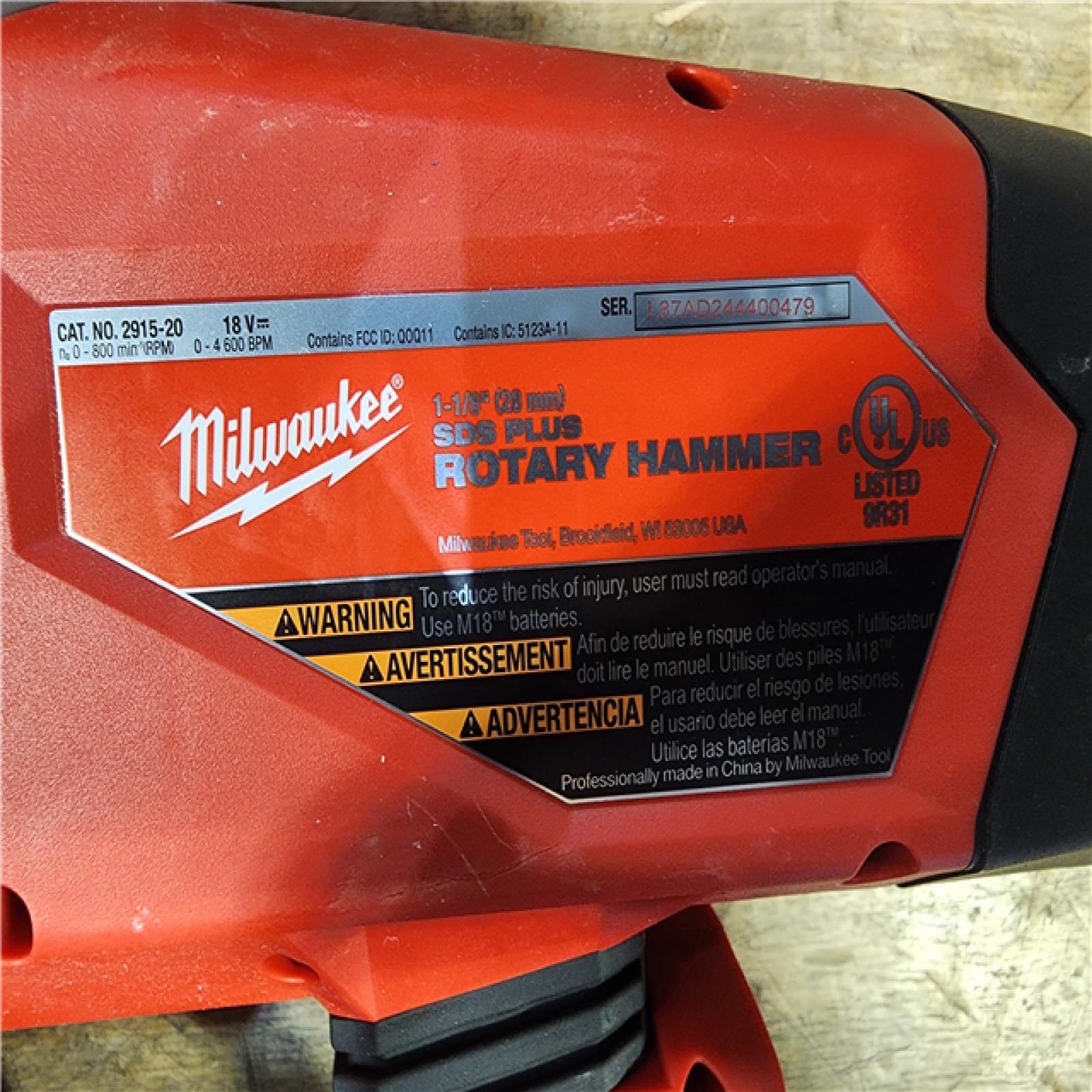 HOUSTON LOCATION - AS-IS Milwaukee 2915-20 M18 FUEL 18-Volt Lithium-Ion Brushless Cordless SDS-Plus 1-1/8 in. Rotary Hammer Drill (Tool-Only)