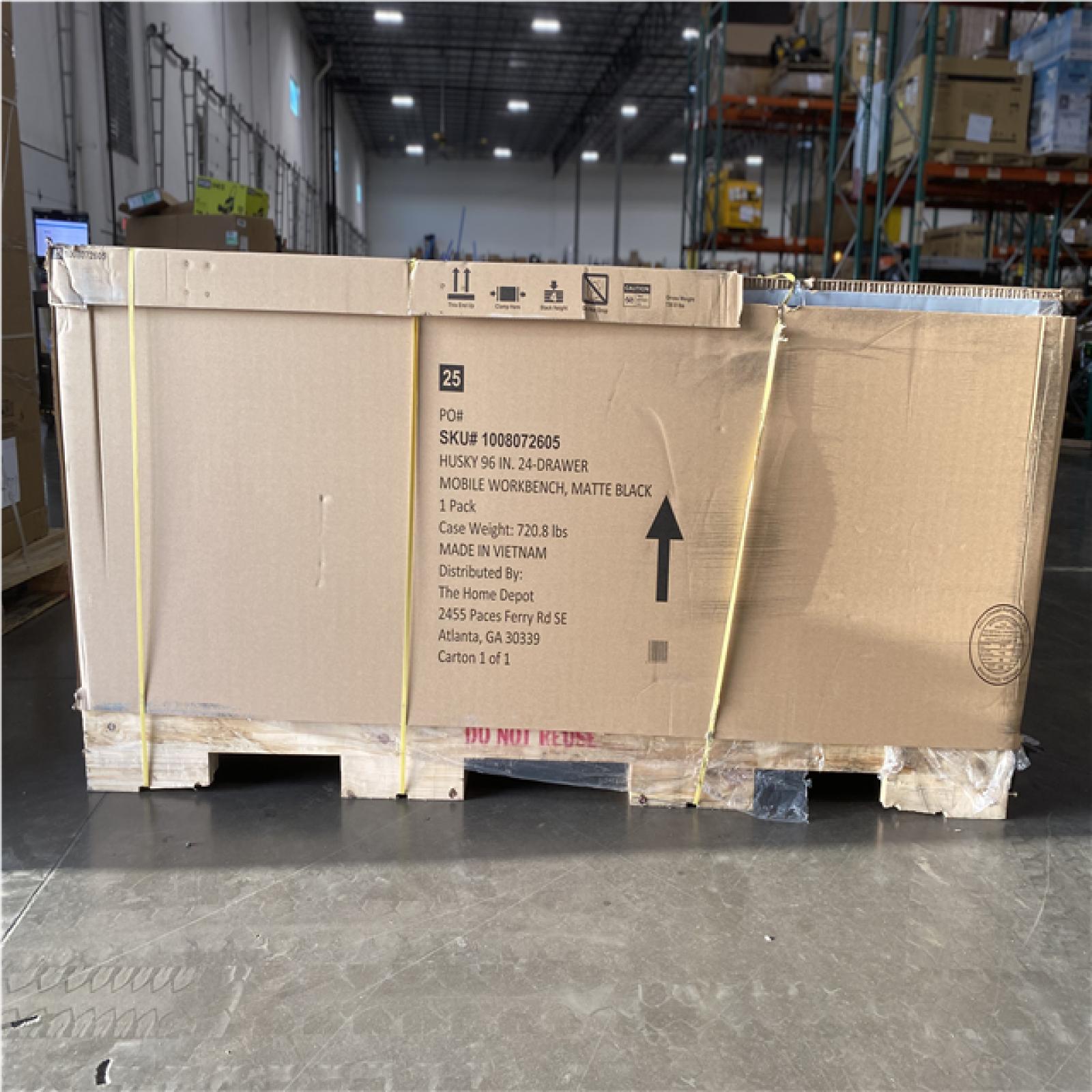 DALLAS LOCATION-AS-IS Husky Tool Storage Heavy Duty 96 in. W x 24 in. D Matte Black Mobile Workbench Cabinet with Stainless Steel Top
