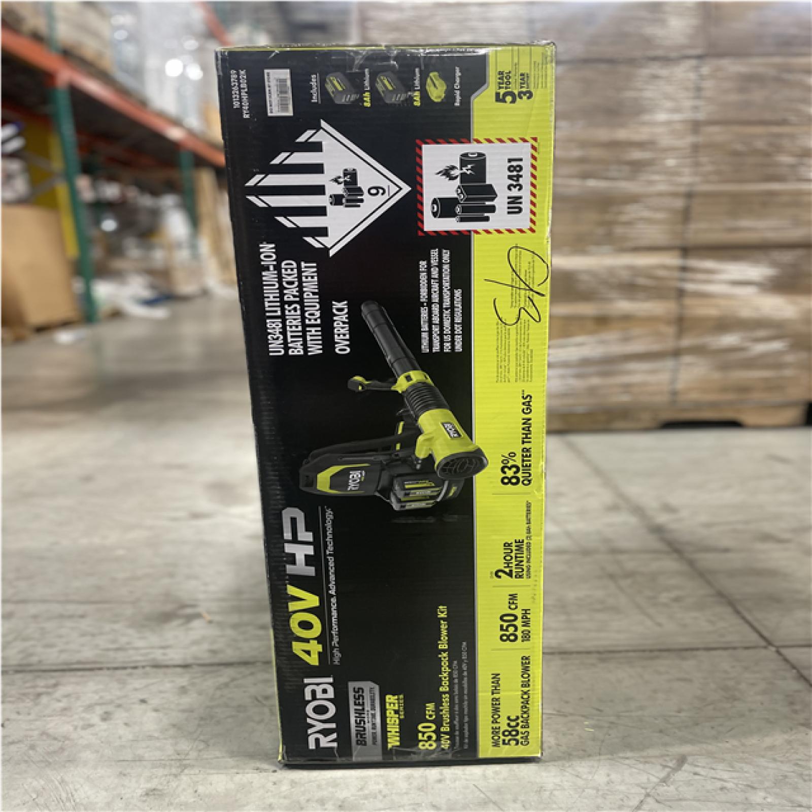 DALLAS LOCATION- AS-IS RYOBI 40V HP Brushless 850 CFM Backpack Blower Kit