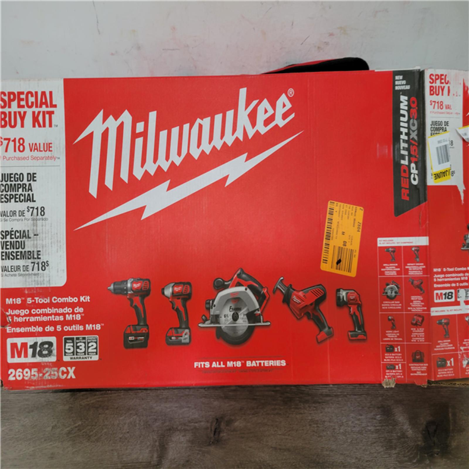 CALIFORNIA NEW MILWAUKEE M18 5-TOOL COMBO KIT (2 BATTERIES  1 CHARGER  AND BAG INCLUDED)