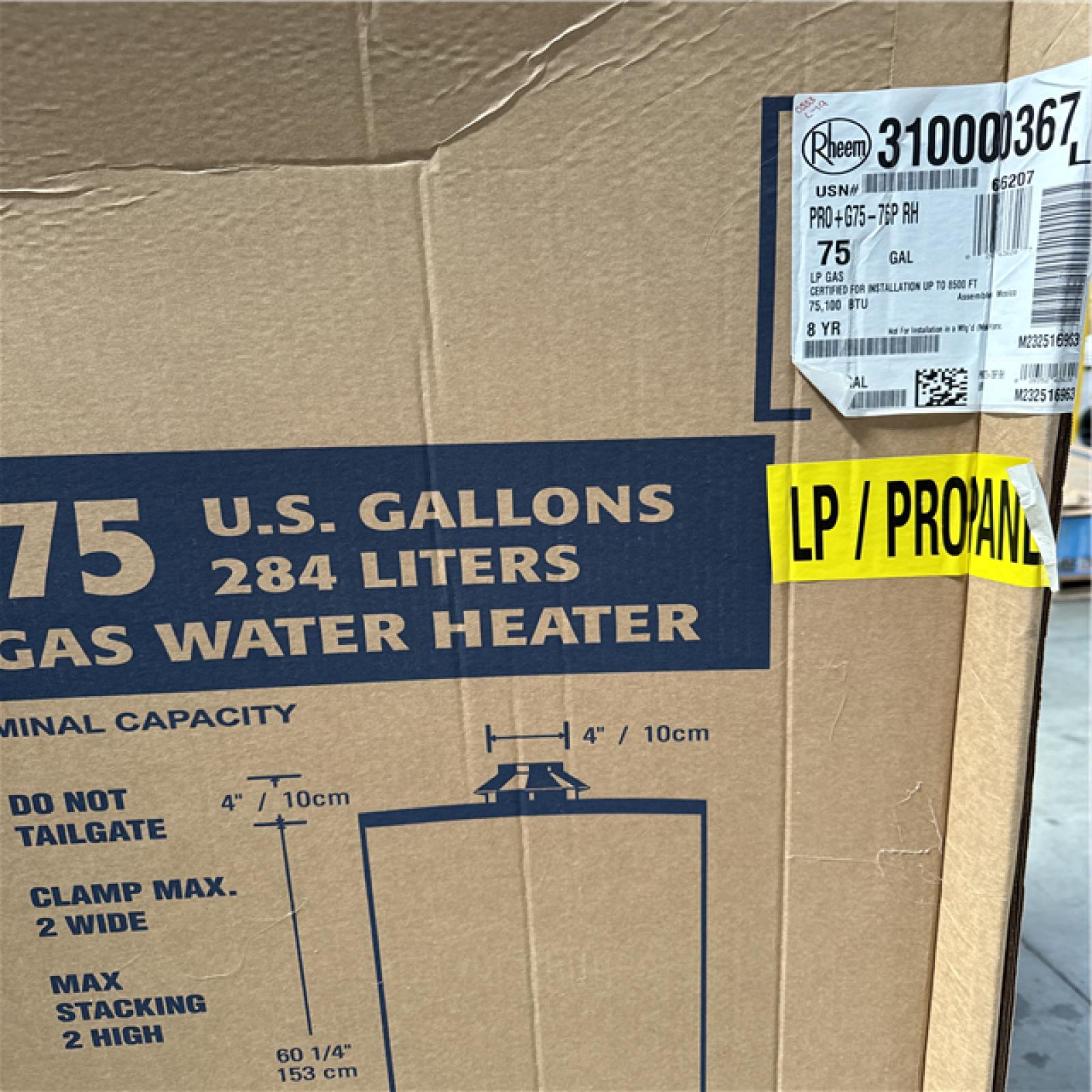 California NEW Rheem 75 Gallons Propane Gas Water Heater & AO Smith ProLine Commercial Grade 40-Gallon Natural Gas Water Heater