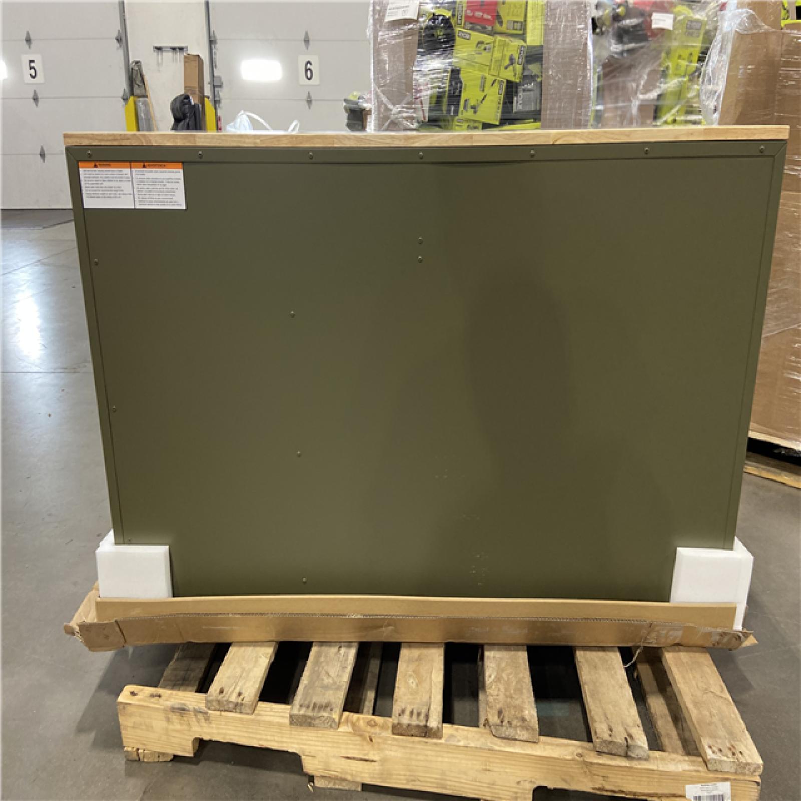 DALLAS LOCATION - Husky Limited Edition 52 in. x 24.5 in. D 10-Drawer Army Green Mobile Workbench with Solid Wood Top