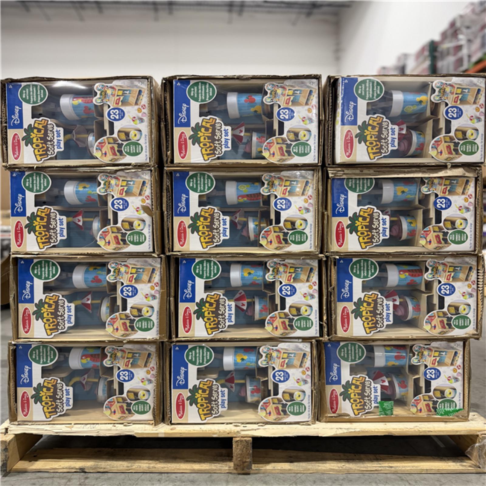 DALLAS LOCATION - NEW! BULLSEYE Melissa & Doug Disney Tropical Soft Serve Ice Cream Wooden Play Food Set PALLET-(96 UNITS)