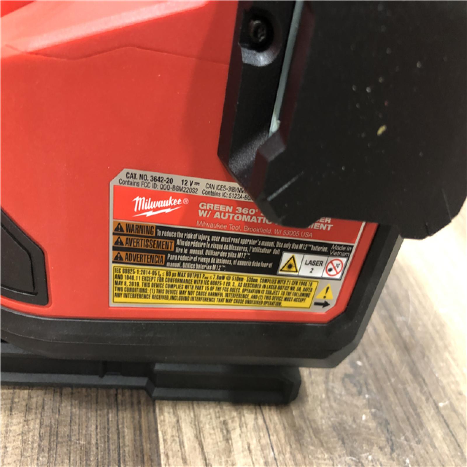 AS-IS Milwaukee 12-Volt Lithium-ion Cordless 125 ft. Green 360° 3-Plane Laser Level with Automatic Alignment & Receiver