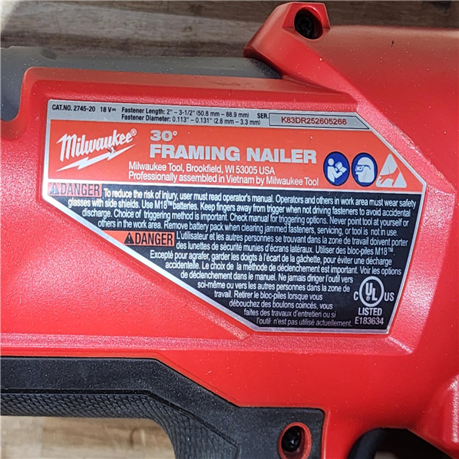 HOUSTON LOCATION - AS-IS Milwaukee  FUEL 3-1/2 in. 18-Volt 30-Degree Lithium-Ion Brushless Cordless Framing Nailer (Tool-Only)