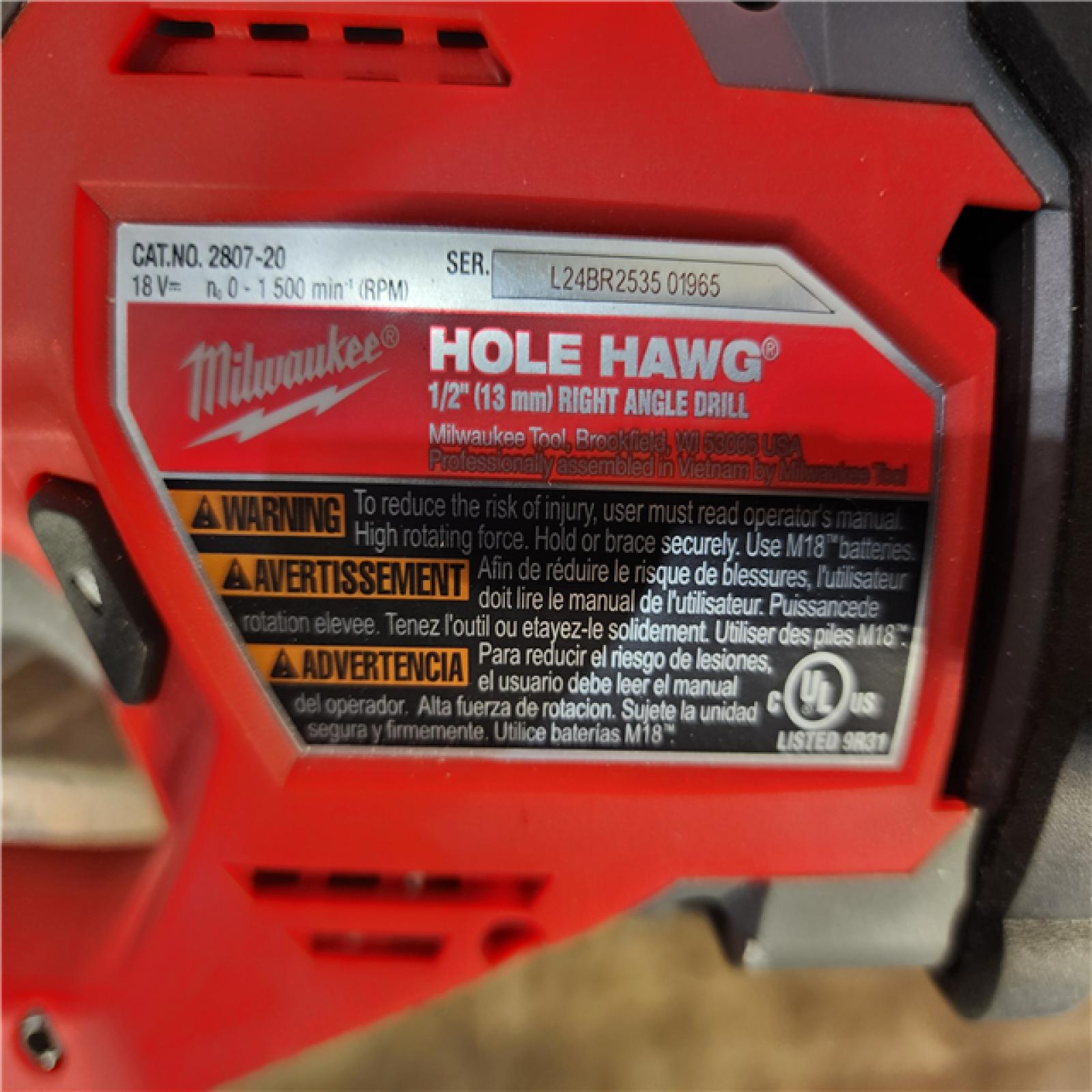 HOUSTON LOCATION - AS-IS Milwaukee FUEL GEN II 18V Lithium-Ion Brushless Cordless 1/2 in. Hole Hawg Right Angle Drill (Tool-Only)