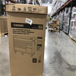 DALLAS LOCATION -  Husky Modular Tool Storage 62 in. W X 24 in. D Heavy Duty Matte Black Mobile Workbench Cabinet with Stainless Steel Top