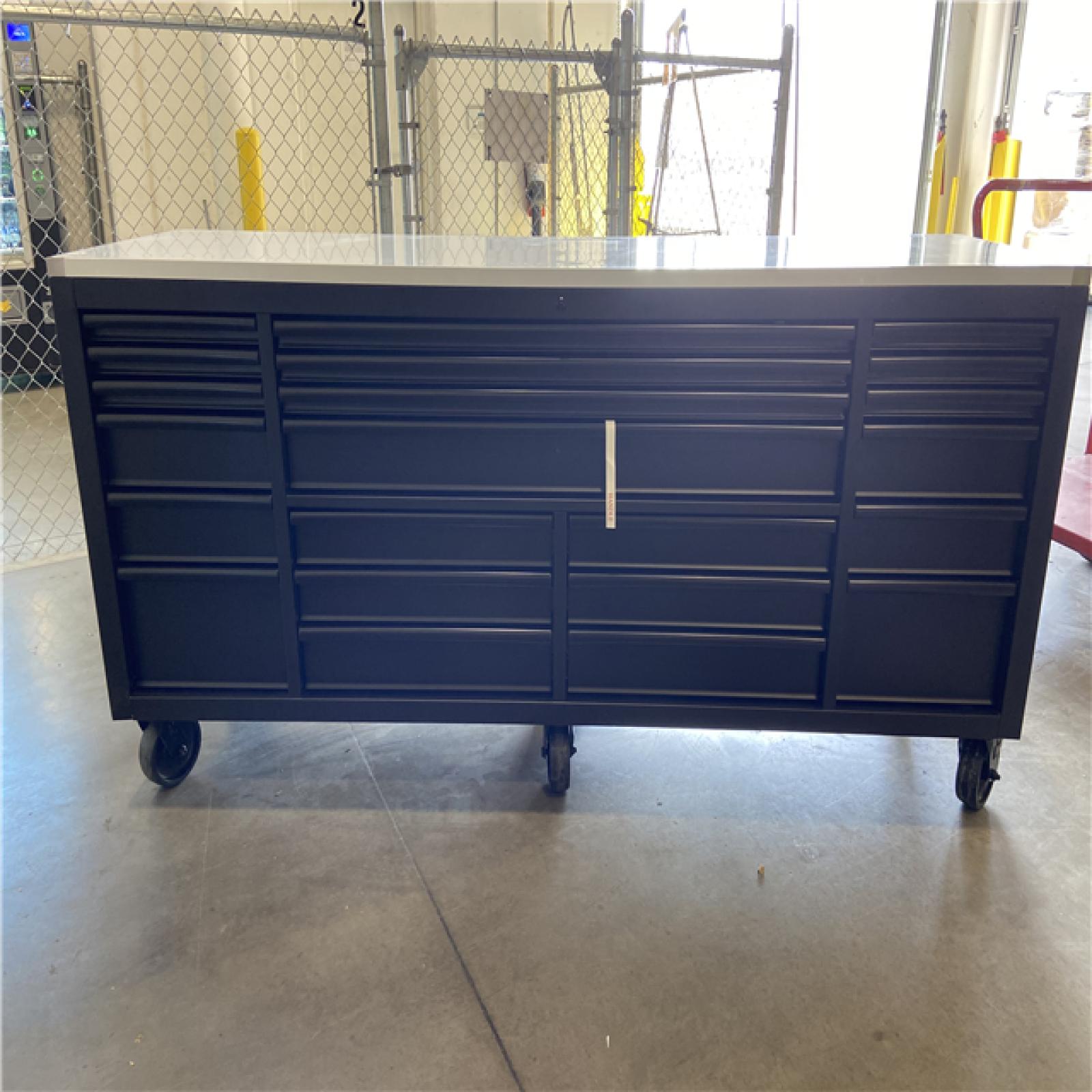 DALLAS LOCATION -  Tool Storage 84 in. W x 24 in. D Heavy Duty Mobile Workbench Tool Chest with Stainless Steel Work Top in Matte Black