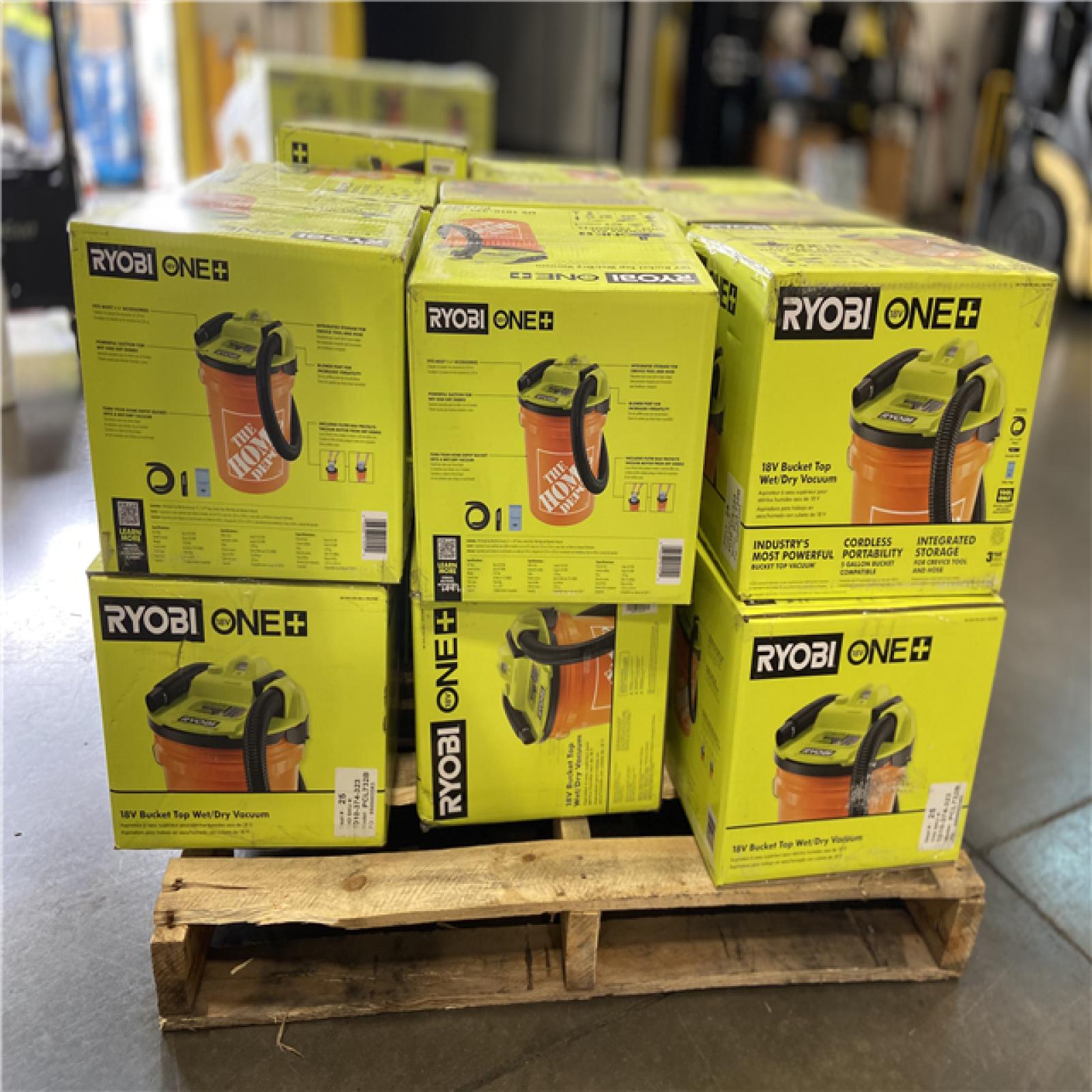 DALLAS LOCATION - RYOBI ONE+ 18V Cordless 5 Gal. Bucket Top Wet/Dry Vacuum (Tool Only) with 1/4 in. Hose and Crevice Tool (19 UNITS)