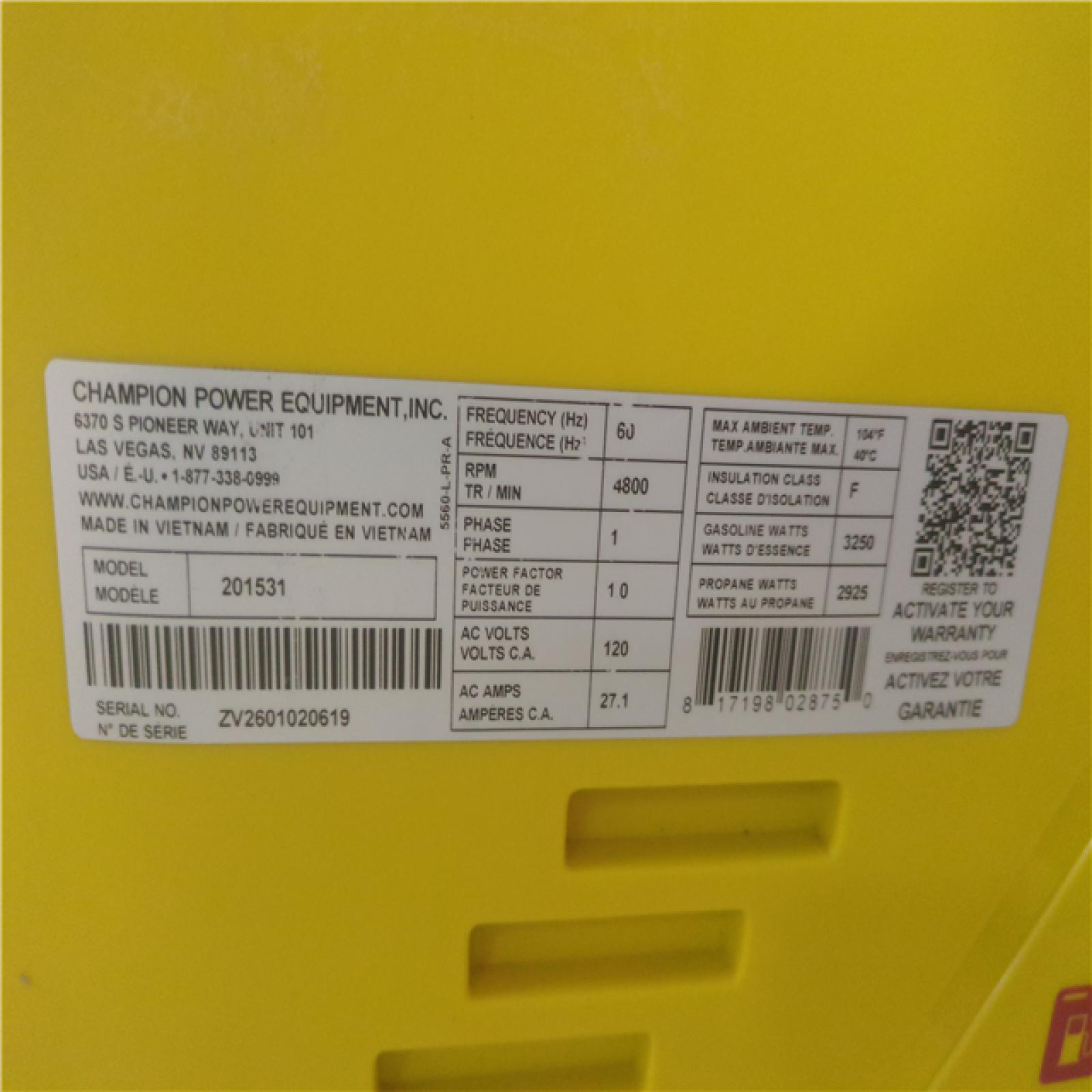 CALIFORNIA AS-IS CHAMPION PORTABLE POWER GENERATOR