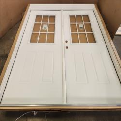 Phoenix NEW MMI DOOR 72 in. x 80 in. White Internal Grilles Right-Hand Inswing 1/2-Lite Clear Glass 2-Panel Primed Steel Prehung Front Door
