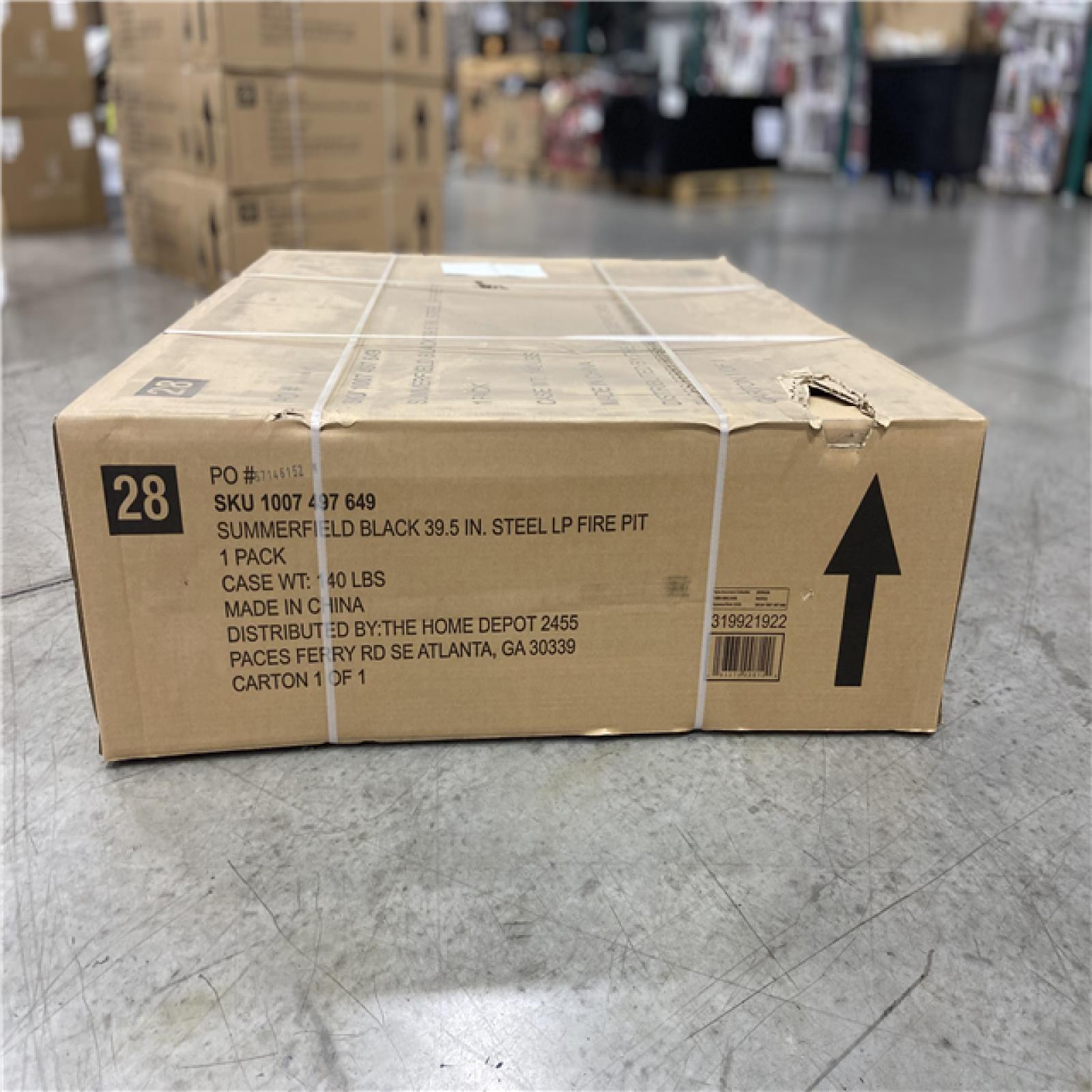 DALLAS LOCATION - Home Decorators Collection Summerfield 39.6 in. W 50000 Btu Black Steel Propane Outdoor Fire Pit with Lava Rocks