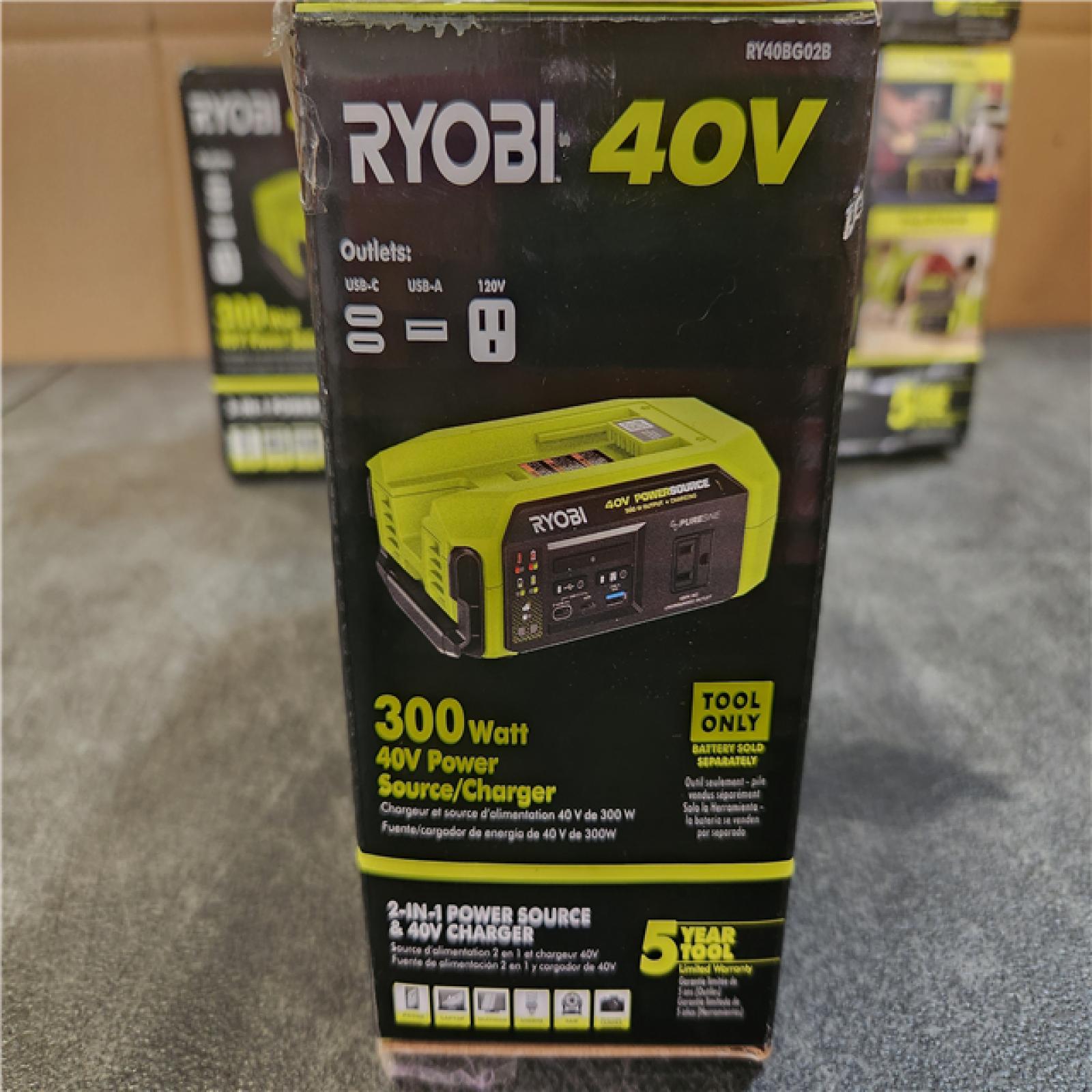 Phoenix NEW RYOBI 40V 300-Watt Portable Battery Inverter Power Source and 40V Battery Charger 4-Pack (Tool Only)