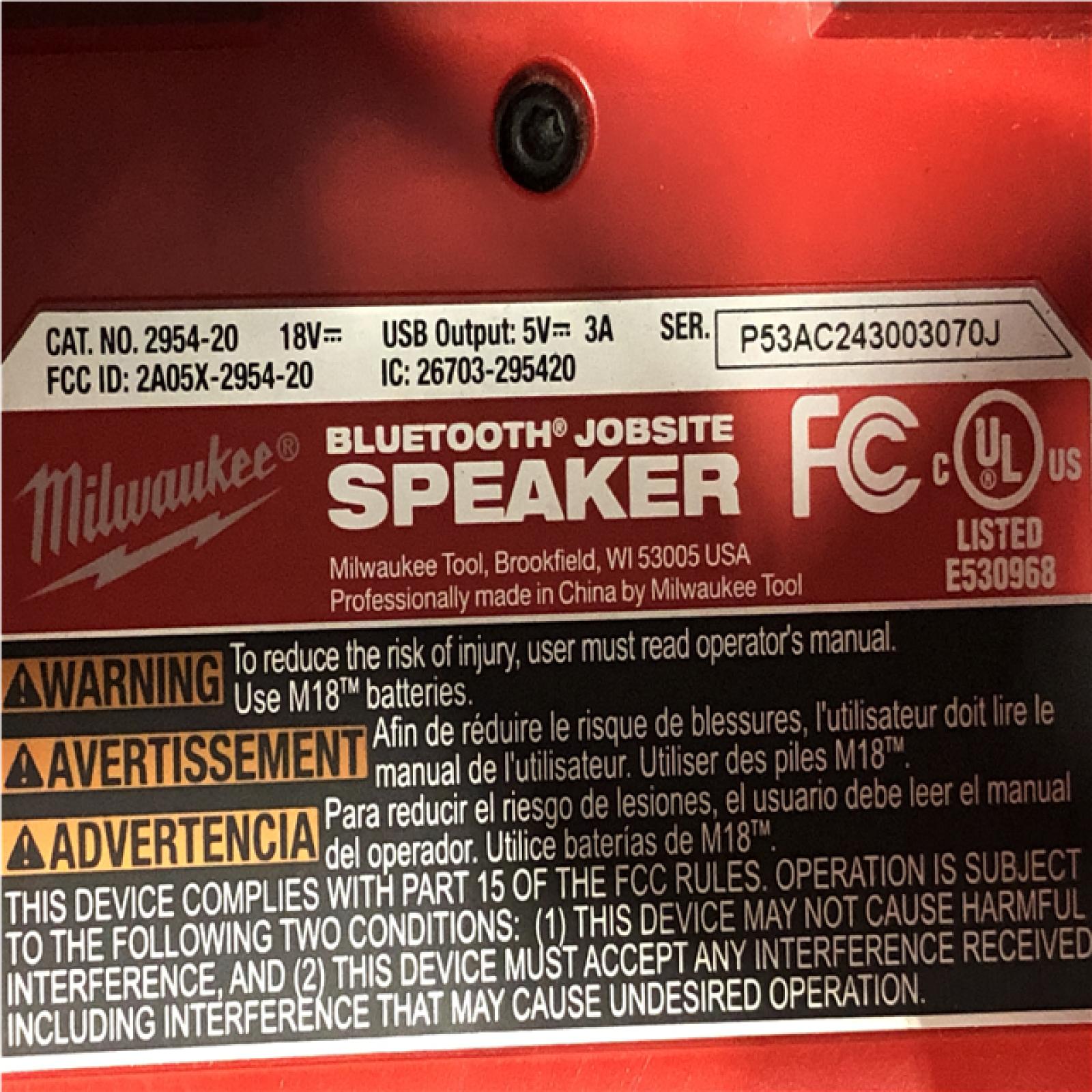 AS-IS Milwaukee 18V Lithium-Ion Cordless Wireless Bluetooth Jobsite Speaker (Tool-Only)