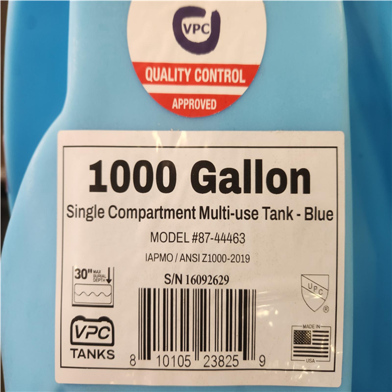 Phoenix LIKE NEW VPC 1000 Gal. Blue Multi-Use, Single Compartment Tank