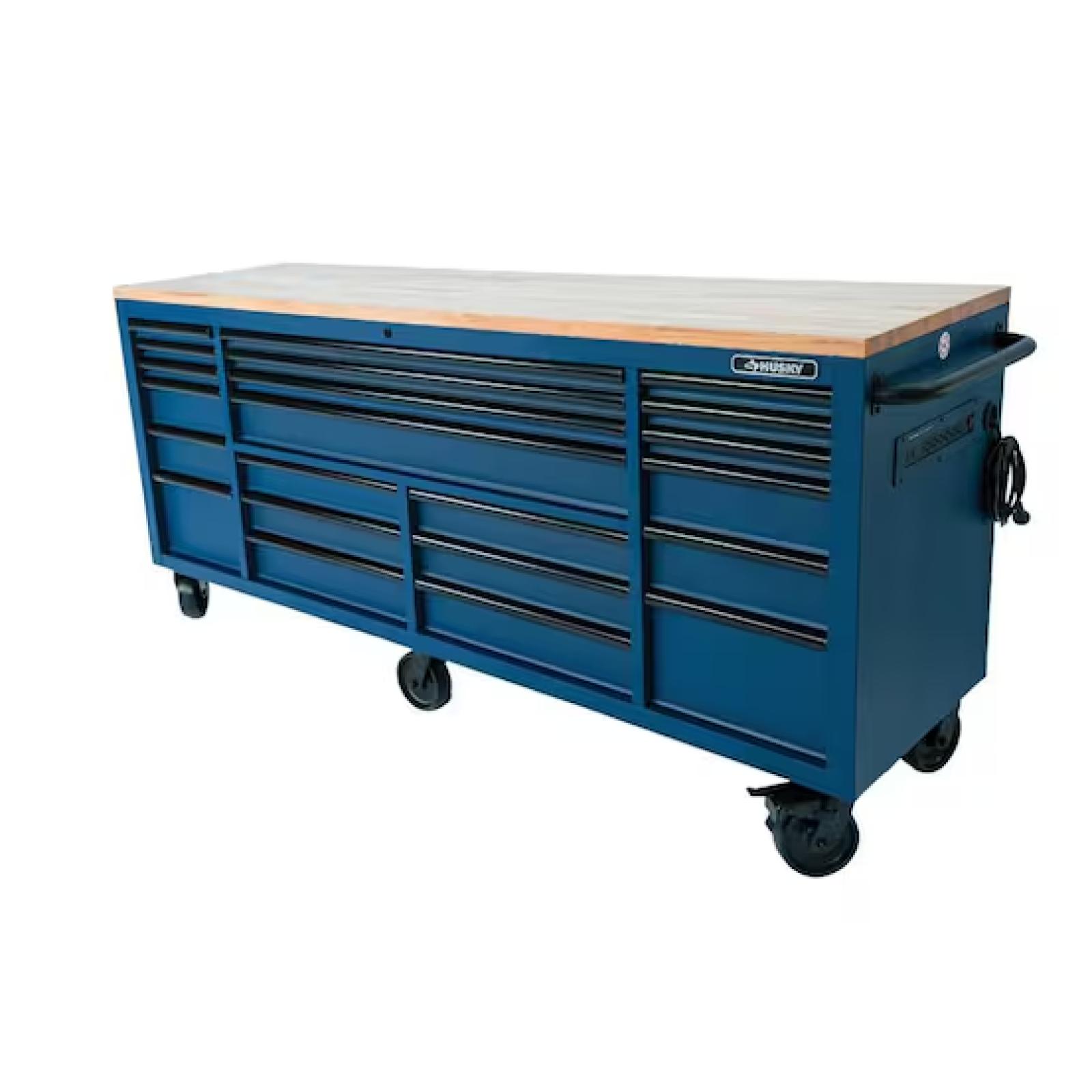 DALLAS LOCATION- NEW!- Husky Tool Storage Heavy Duty 84 in. W x 24 in. D Matte Blue Mobile Workbench Cabinet