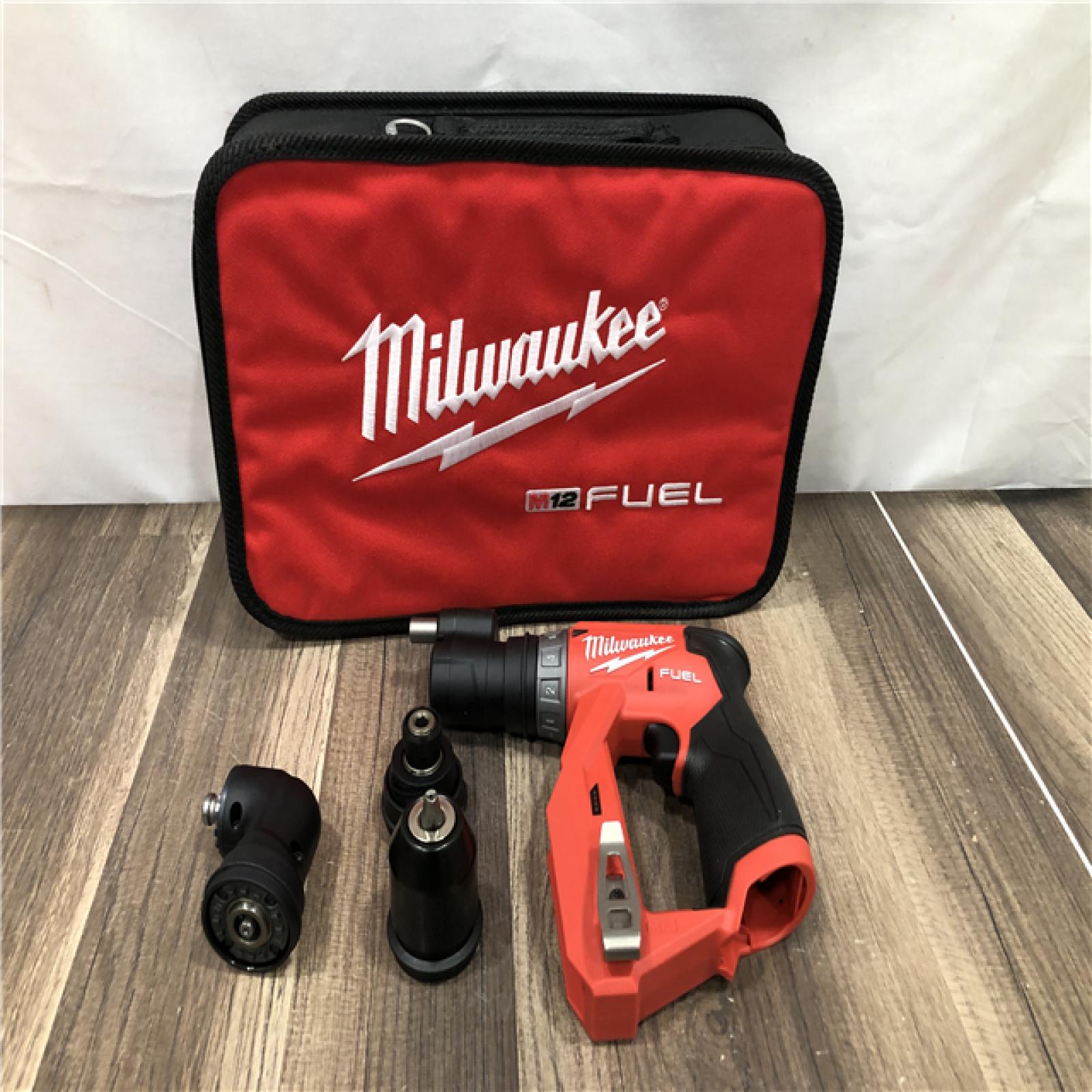 AS-IS Milwaukee FUEL 12V Lithium-Ion Brushless Cordless 4-in-1 Installation 3/8 in. Drill Driver with 4 Tool Head (Tool-Only)