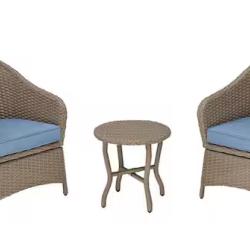 DALLAS LOCATION- StyleWell Mayberry 3-Piece Metal Outdoor Bistro Set with Lake Cushions (2 UNITS)