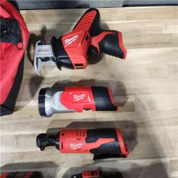 HOUSTON LOCATION - AS-IS (APPEARS LIKE NEW) MILWAUKEE M12 12V Lithium-Ion Cordless Combo Kit (5-Tool) with Two 1.5Ah Batteries, Charger & Tool Bag