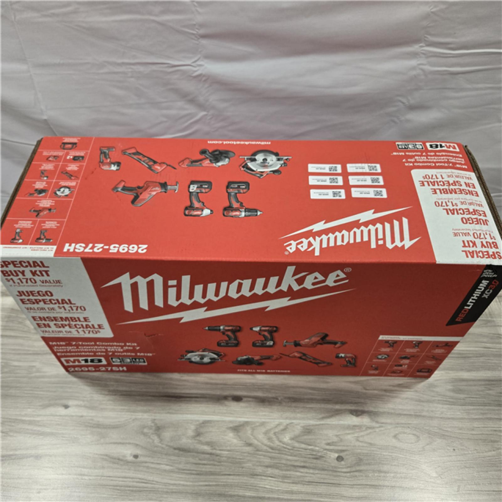 NEW  Milwaukee M18 18-Volt Lithium-Ion Cordless Combo Kit 7-Tool with 2-Batteries, Charger and Tool Bag