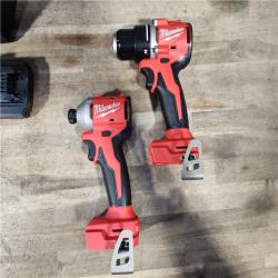 HOUSTON LOCATION - AS-IS Milwaukee M18 18V Lithium-Ion Brushless Cordless Compact Drill/Impact Combo Kit (2-Tool) W/(2) 2.0 Ah Batteries  Charger & Bag