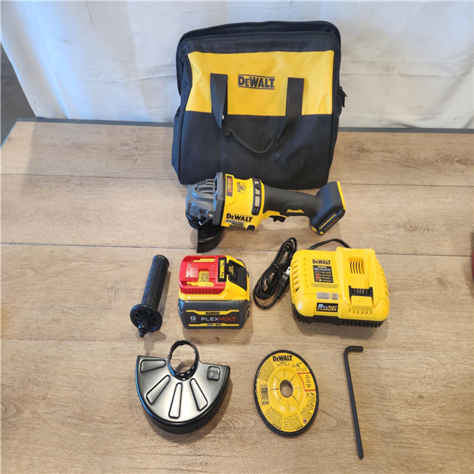 AS-IS- FLEX VOLT 60-Volt MAX Lithium-Ion Cordless Brushless 4.5 in. to 6 in. Small Angle Grinder with 9 Ah Battery and Charger