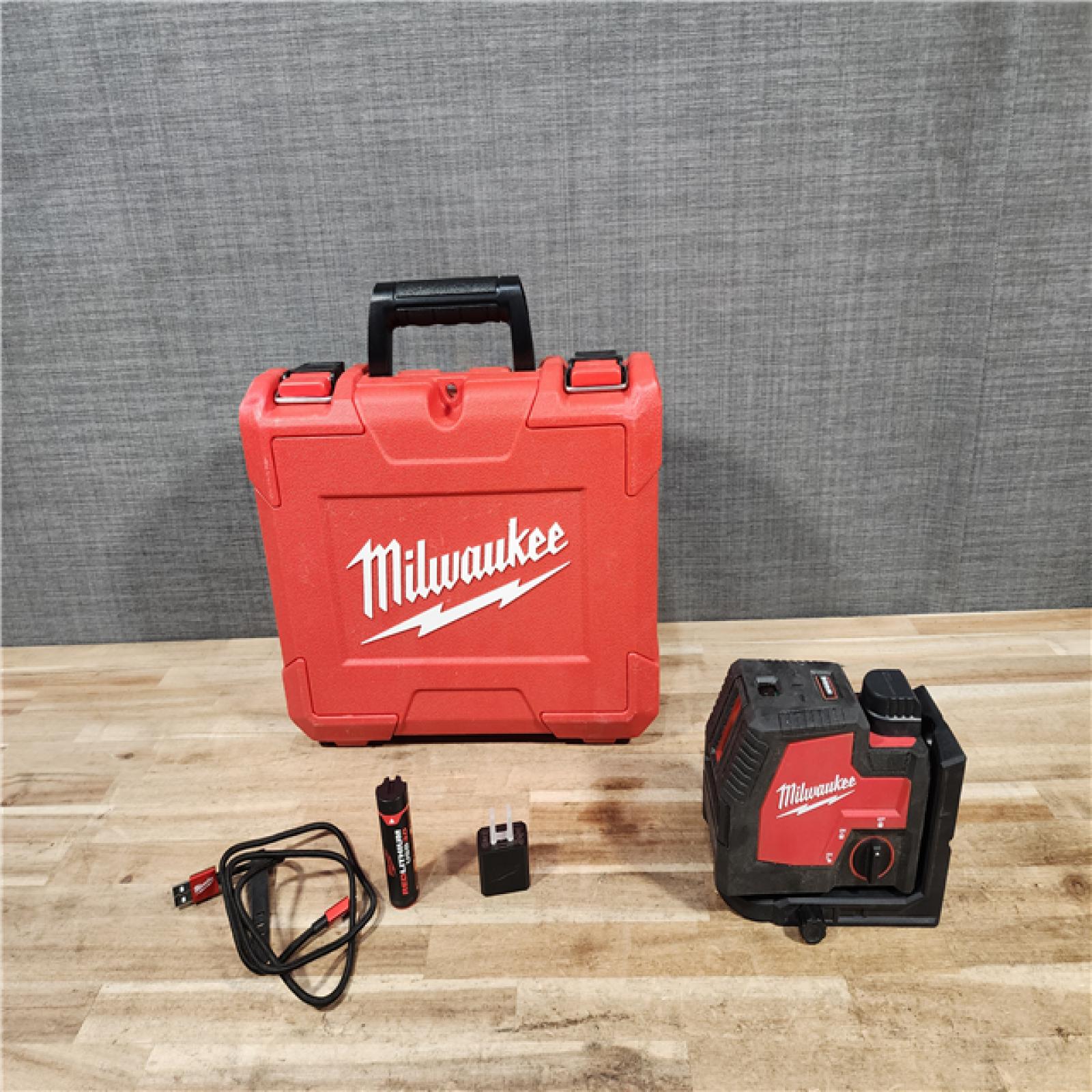 HOUSTON LOCATION - AS-IS Milwaukee Green 100 ft. Cross Line and Plumb Points Rechargeable Laser Level with REDLITHIUM Lithium-Ion