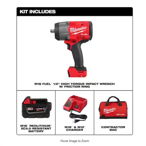 NEW! - Milwaukee M18 FUEL 18V Lithium-Ion Brushless Cordless 1/2 in. Impact Wrench w/Friction Ring Kit