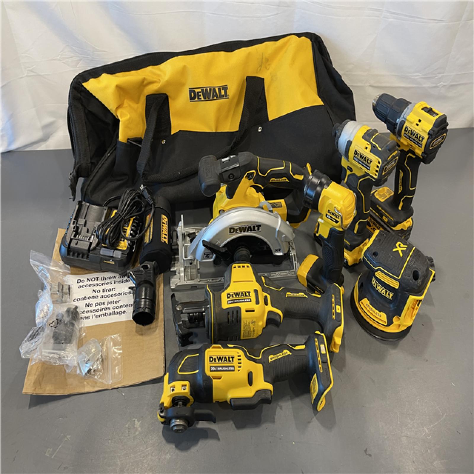 AS-IS - DEWALT 20-Volt MAX Lithium-Ion Cordless 7-Tool Combo Kit with 2.0 Ah Battery, 5.0 Ah Battery and Charger