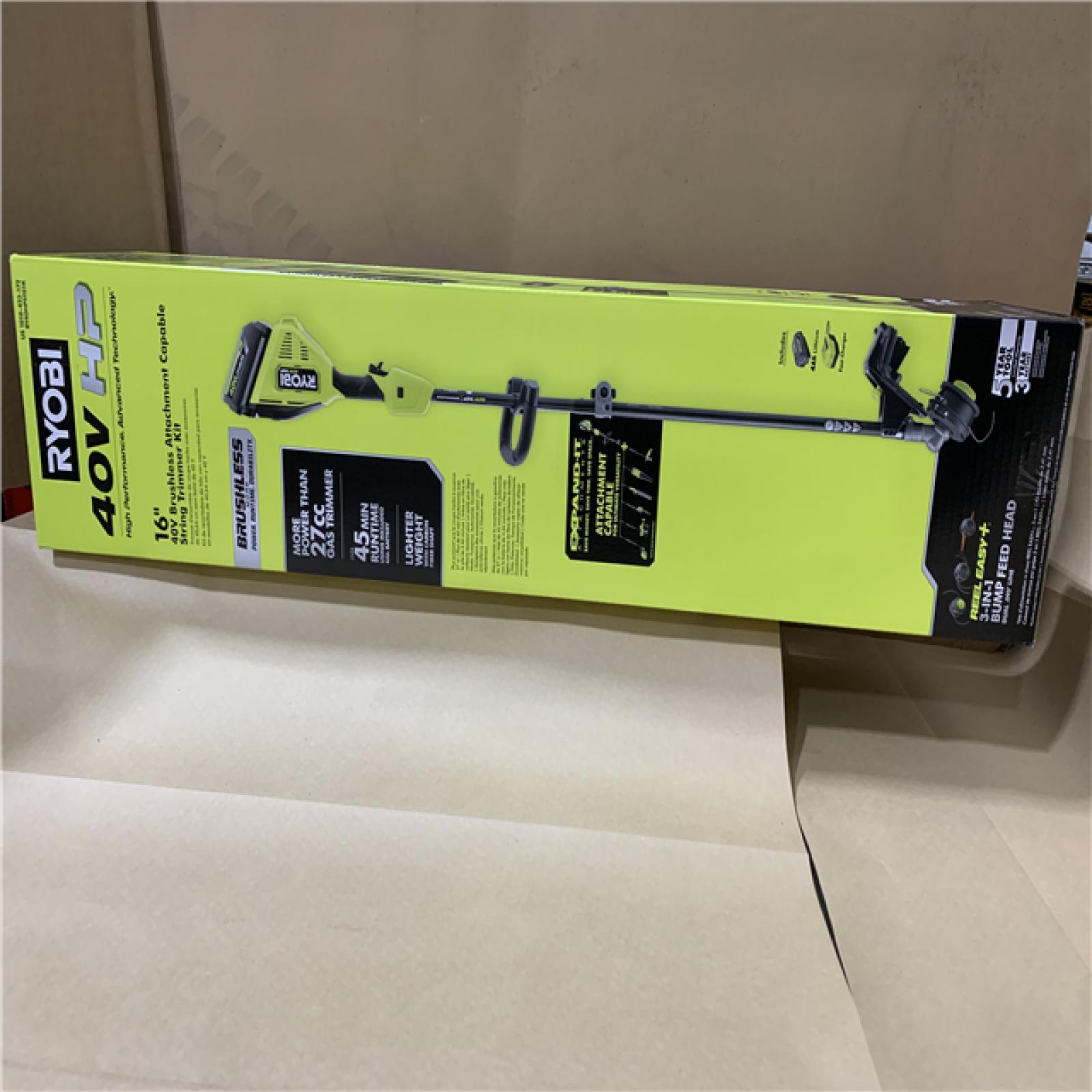 New - RYOBI 40V HP Brushless 16 in. Cordless Carbon Fiber Shaft Attachment Capable String Trimmer with 4.0 Ah Battery and Charger