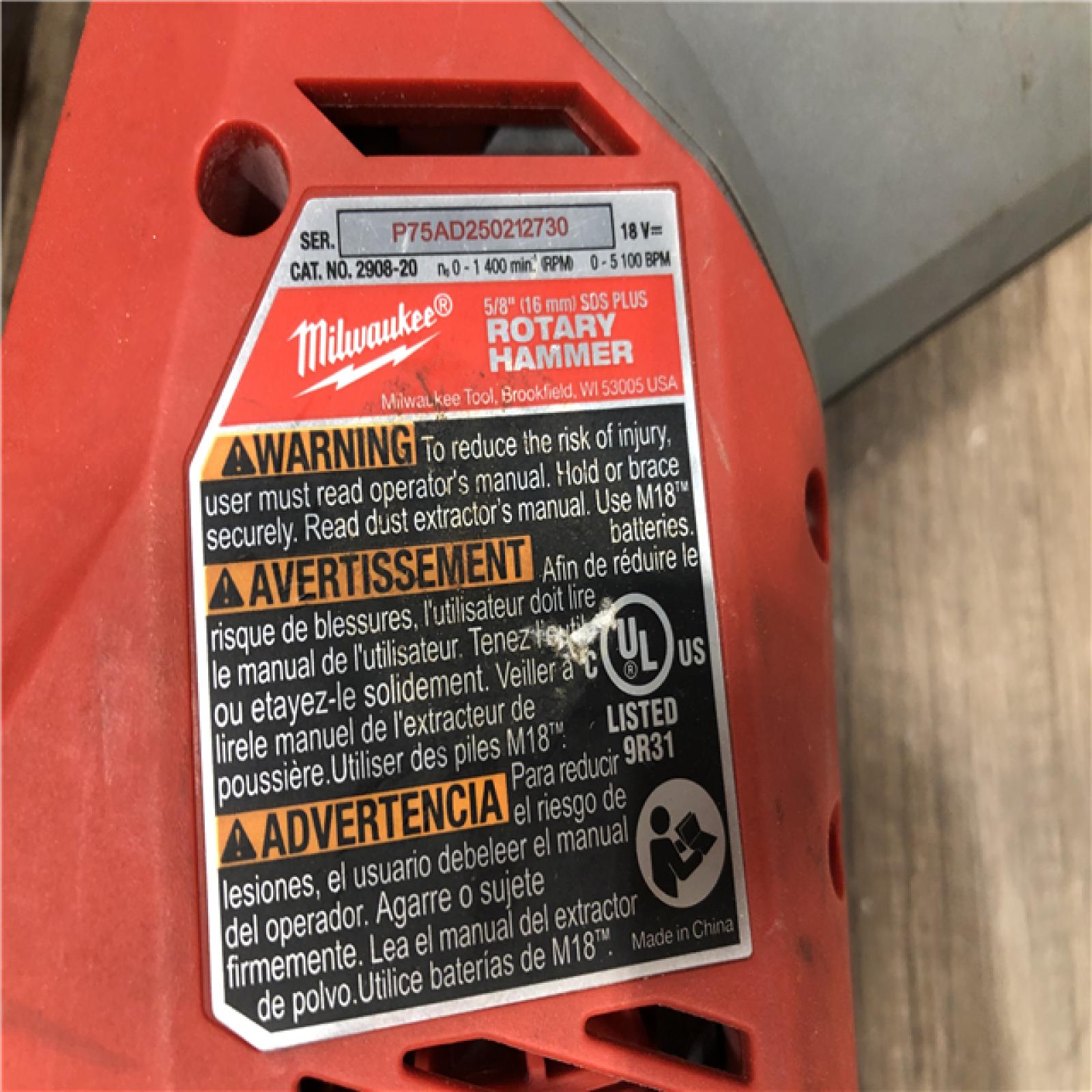 AS-IS Milwaukee FUEL 18V Lithium-Ion Brushless Cordless 5/8 in. SDS-Plus Rotary Hammer (Tool-Only)